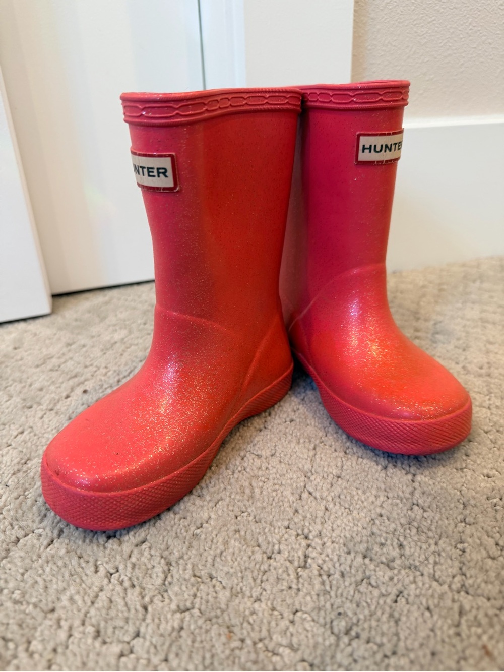 Hunter Kids Sparkle Pink-Red Glitter Rain Boots